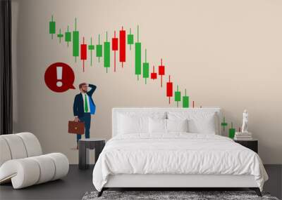 Financial crisis. Economy down. Buy or sell, crypto currency, investment decision in volatile stock market. Stock market down. Vector illustration in a flat style. Wall mural