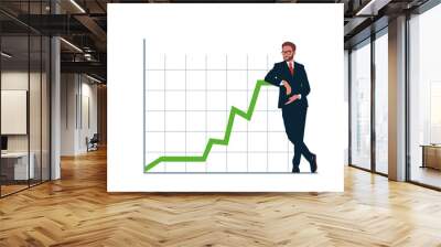 Human standing with crossed legs and leaning on rising profit growth graph. Increase earning or income. Modern vector illustration in flat style Wall mural