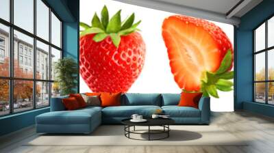 Large collection of fresh strawberries isolated on white background Wall mural