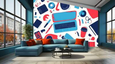 Modern Workspace Illustration: Colorful and Creative Design Wall mural