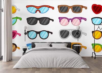 set of outlined simple colourful cute cartoon glasses/spectacles/shades isolated on a white background, vector illustration Wall mural