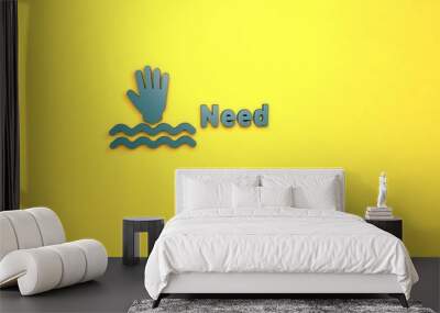 Text Need with blue 3D illustration and yellow background Wall mural