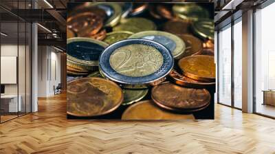 Two Euro close up photo. Macro coins. Wall mural