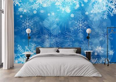 Christmas snowflake pattern in blue  Wall mural