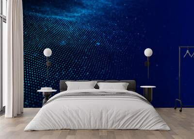 Wave 3d. Wave of particles. Abstract Blue Geometric Background. Big data visualization. Data technology abstract futuristic illustration. 3d rendering. Wall mural