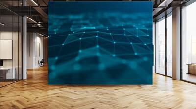 Wave 3d. Wave of particles. Abstract Blue Geometric Background. Big data visualization. Data technology abstract futuristic illustration. 3d rendering. Wall mural