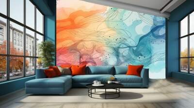 Abstract line art background in watercolor style. Ai generated. Wall mural