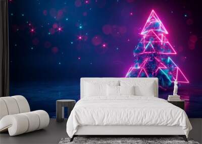 Abstract neon lamp christmas tree shape background object. Abstract neon lamp shape background Wall mural