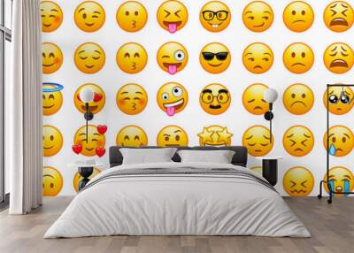 Big set of emoticons. Funny emoticons faces with facial expressions. Full editable vector icons. Detailed emoji icons. emoji set. Wall mural