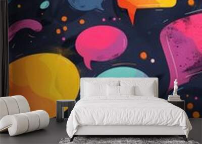 Colorful social media speech bubbles illustration, vibrant communication concept. Wall mural