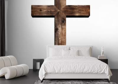 Old wooden cross isolated on transparent background. AI generated. Wall mural