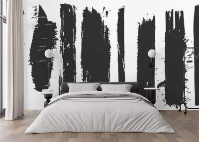 Set of grunge paint black stripes, vector brush strokes, distressed banners, and isolated paintbrush collections. Wall mural