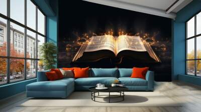 Shining Holy Bible Ancient book banner illustration. AI generative. Wall mural