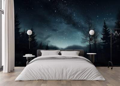 Starry night sky. Beautiful landscape. AI generative. Wall mural