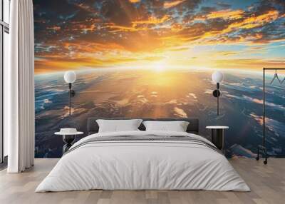 Stunning blue sunrise view of Earth from space, showcasing the beauty and majesty of our planet. Wall mural