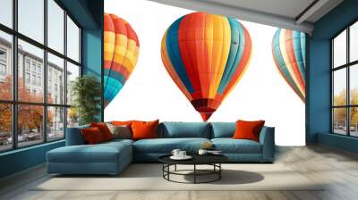 Three hot air balloons with different colors and patterns Set of png elements. Wall mural