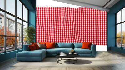 Piece of torn crumpled checkered fabric on a white background. Textile. Cellular tissue isolate Wall mural