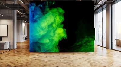 Abstract blue and green smoke hookah on a black background. Wall mural