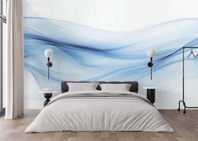 Fluid blue waves of vapor on a clean white background, embodying a serene and airy aesthetic Wall mural