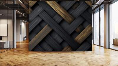 Abstract and geometric dark wooden background. A geometric and stylish pattern of black wood. Wall mural