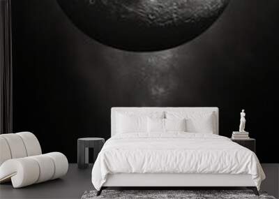 Illustration of a matte black moon wallpaper in a minimalist style. Abstract moon on matte black background. Wall mural