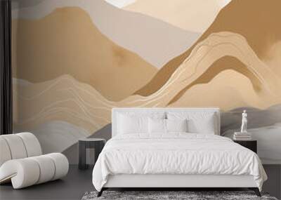 Simple and modern neutral art in the style of mountains. Nordic background in pastel color. Simple abstract landscape art. Realistic 3D illustration. Generative AI Wall mural