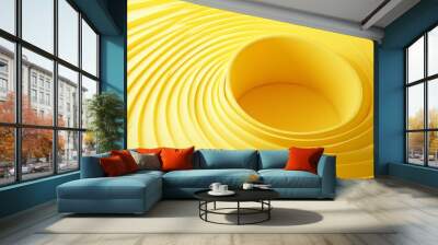 Yellow background with abstract embossed circle. Minimalist background with creative yellow circle 3D shape. Wall mural