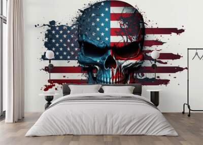 t-shirt illustration of a skull with the colors of the US flag painted on the face, Generative AI Wall mural