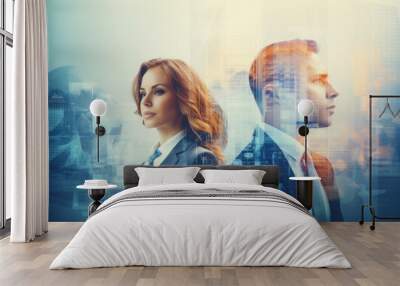 Corporate business people in double exposure, portrait
 Wall mural