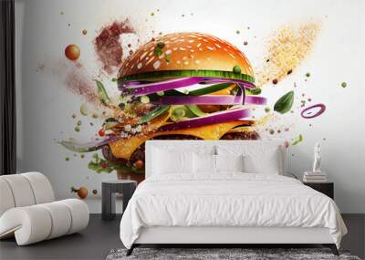 Delicious burger. Generative AI Wall mural