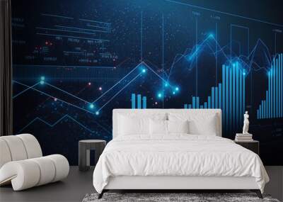 Growth graph and progress of business and analyzing financial and investment data, financial graph on technology abstract background. Generative AI Wall mural