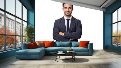 Happy and smiling businessman isolated - portrait of handsome man standing with crossed arms Wall mural