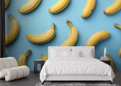 Top view of bananas pattern texture blue background Wall mural