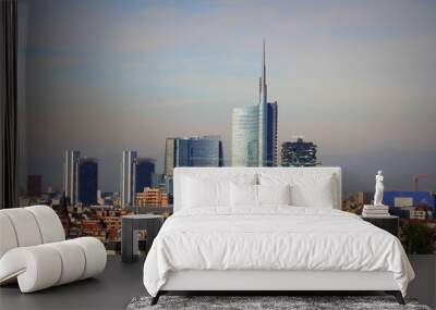 Milan skyline with modern skyscrapers in Porto Nuovo business district, Italy. Panorama of Milano city for background Wall mural