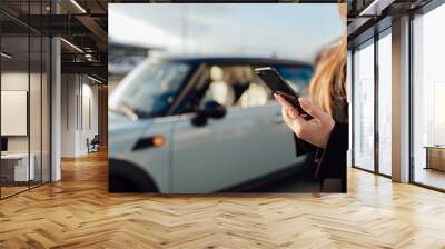 Car. Girl using smartphone. Wall mural