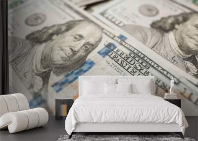 One Hundred Dollar Banknotes. Dollars Closeup Concept. Wall mural