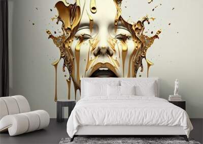 Fictional character, face dripping and melting with liquid paint created with AI generative technology Wall mural