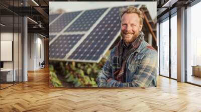 smiling modern german farmer with solar energy. green innovation. Wall mural