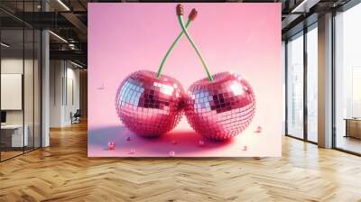 Sparkling disco cherries bring a playful twist to celebration and party themes, perfect for brightening up creative projects in marketing and design. Wall mural