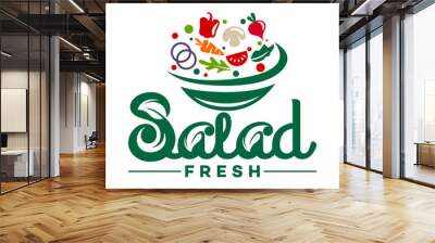 Modern plate with salad logo Wall mural