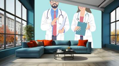 Man and Woman Medical Workers Characters. Wall mural