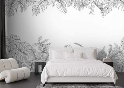 Tropical Plants Line Horizontal Pattern Wall mural