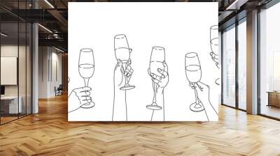 Women Hands Holding Wine Glasses Wall mural