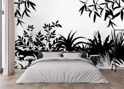 Background laser cutting plants forest. Silhouette leafs trees and grass. Vector illustration. Wall mural