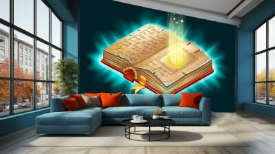 Isometric book of magic spells and witchcraft for computer game. Fairy tale icon in cartoon style. Vector illustration. Wall mural