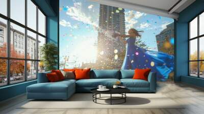 The woman in blue dress Wall mural