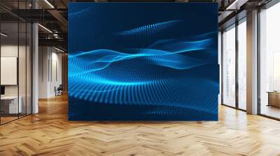 Futuristic point wave. Cyber big data flow. Blockchain data fields. Network line connect stream. Big data technology. Concept of AI technology, digital communication. 3d rendering Wall mural