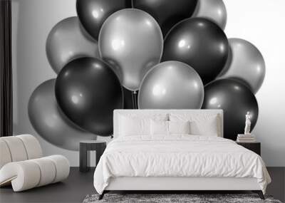 3d vector realistic silver with black bunch of helium balloons isolated on white background. Decoration element design for birthday, wedding, parties, celebrate festive. .Vector illustration template Wall mural