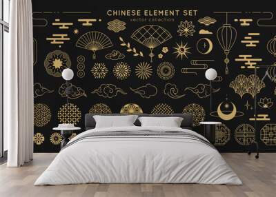 Asian design element set. Vector decorative collection of patterns, lanterns, flowers , clouds, ornaments in chinese and japanese style. Wall mural