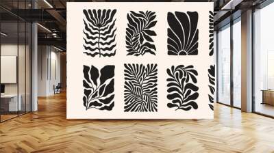 Groovy abstract flower posters. Floral doodle naive patterns. Contemporary matisse style. Trendy vector set. Wall mural